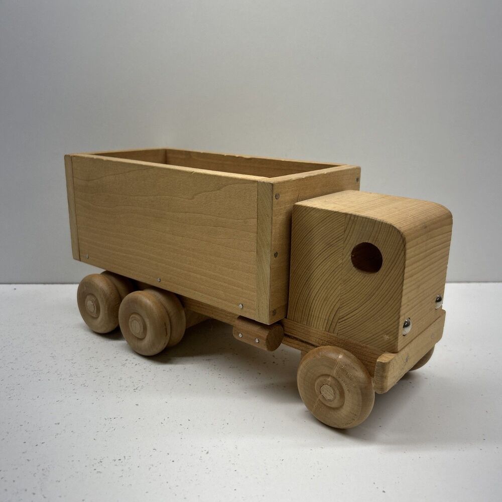 Vintage Hand-made Wooden Toy Semi-truck With Box Trailer - Picture 3 of 8